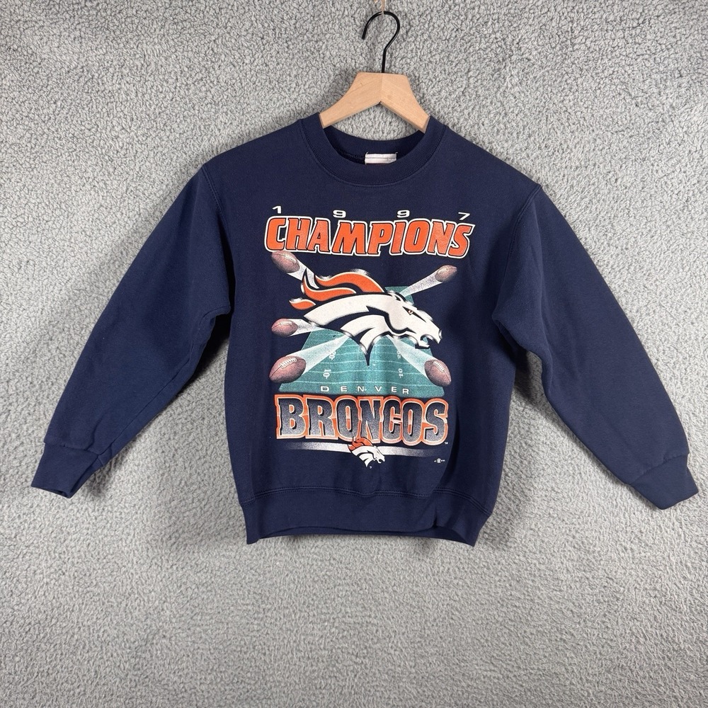 Vintage 1990s Denver Broncos Pullover Crewneck Sweatshirt Youth Sz Medium 8-10